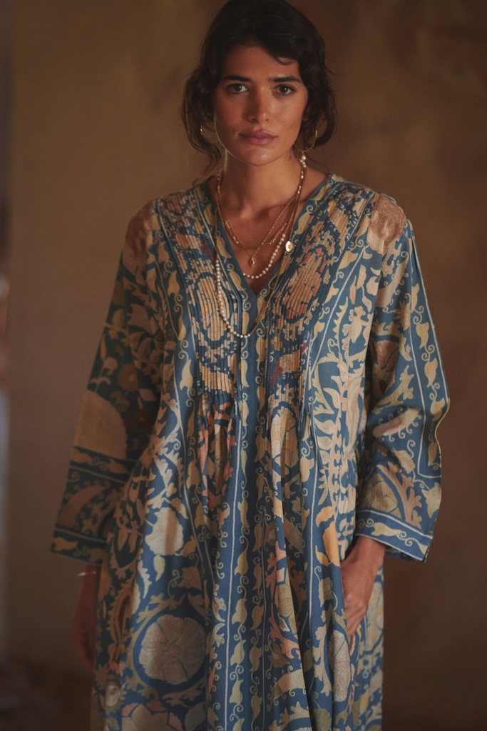 Suzanne Blue Pleat Dress