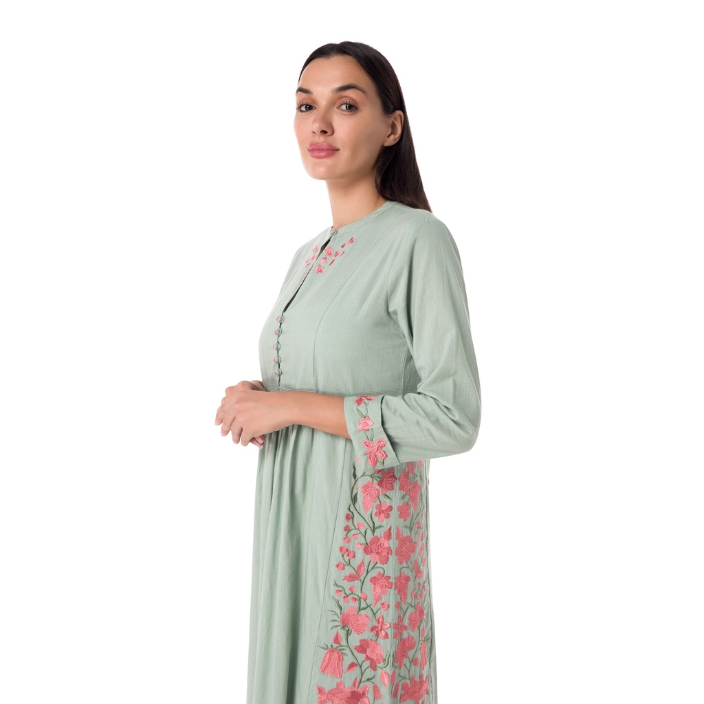 Sage Serenade Embroidered Dress