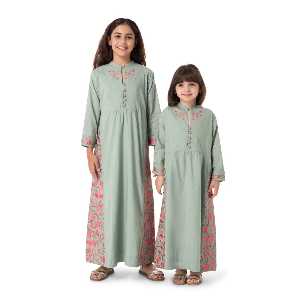 Sage Serenade Embroidered Kids Dress