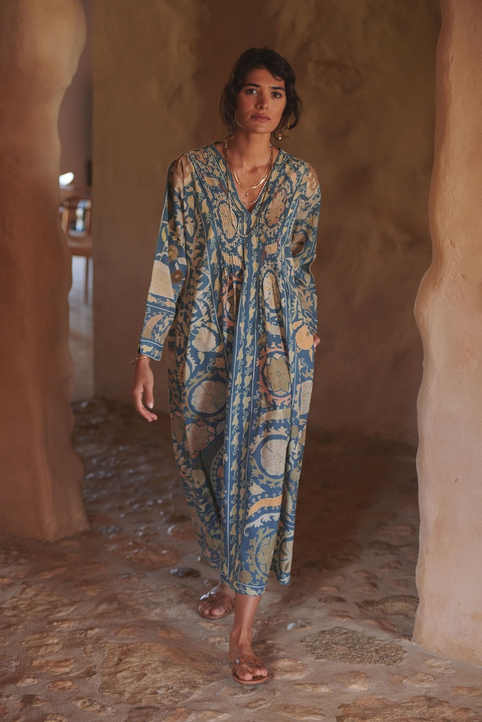 Suzanne Blue Pleat Dress
